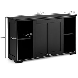 Credenza mobile da cucina in MDF con 2 ripiani portaoggetti e 2 ante scorrevoli nera 20_0004795