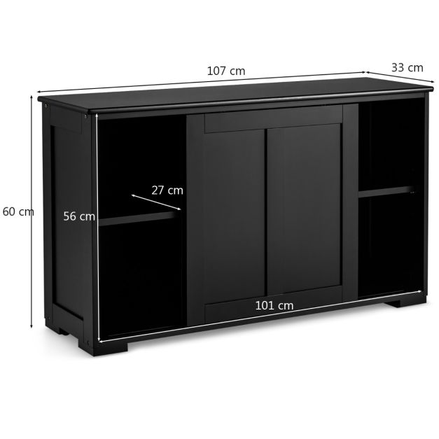 Credenza mobile da cucina in MDF con 2 ripiani portaoggetti e 2 ante scorrevoli nera 20_0004795