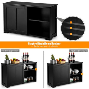 Credenza mobile da cucina in MDF con 2 ripiani portaoggetti e 2 ante scorrevoli nera 20_0004795