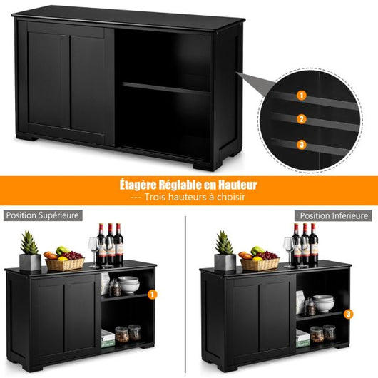 Credenza mobile da cucina in MDF con 2 ripiani portaoggetti e 2 ante scorrevoli nera 20_0004795