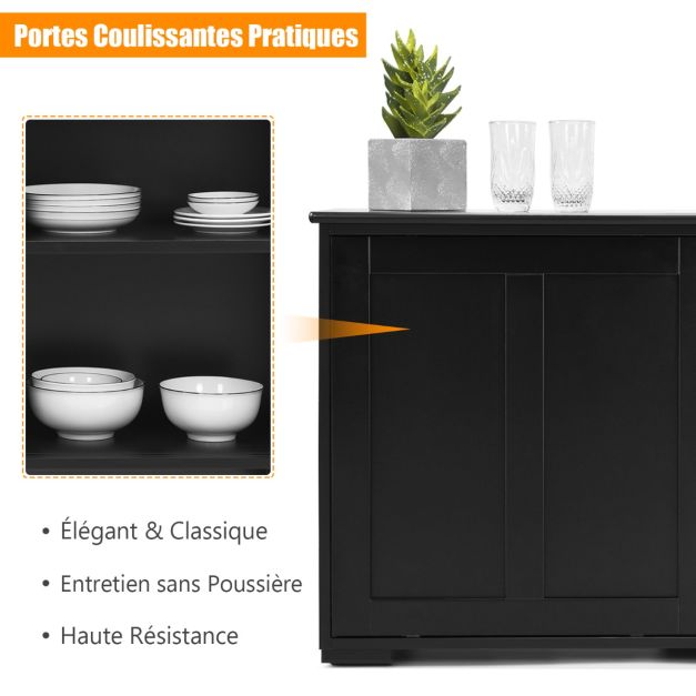 Credenza mobile da cucina in MDF con 2 ripiani portaoggetti e 2 ante scorrevoli nera 20_0004795