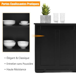 Credenza mobile da cucina in MDF con 2 ripiani portaoggetti e 2 ante scorrevoli nera 20_0004795