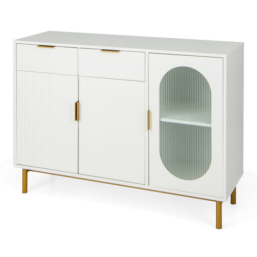 Credenza da cucina con 3 ante e 2 cassetti con dispositivo antiribaltamento in vetro traslucido 120 x 40 x 88 cm bianco 20_0007951