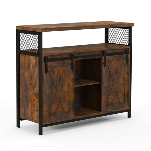 Credenza con mobile bar portaoggetti ripiani regolabili su 3 livelli ante scorrevoli vani a giorno 100 x 33 x 80 cm marrone rustico 20_0007943