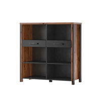 Buffet aperto WINDSOR - Rovere scuro e grigio antracite - 6 vani, 2 cassetti - 106.9 x 110.2 x 44 cm