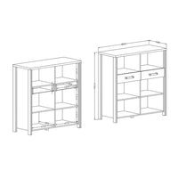 Buffet aperto WINDSOR - Rovere scuro e grigio antracite - 6 vani, 2 cassetti - 106.9 x 110.2 x 44 cm