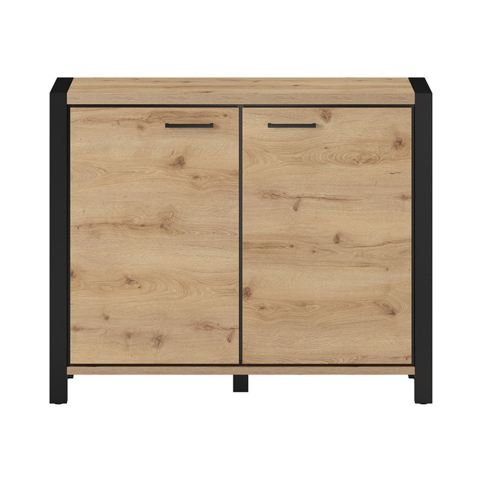 Credenza piccola modello 110cm collezione BOWIE con 2 ante colore quercia e nero.