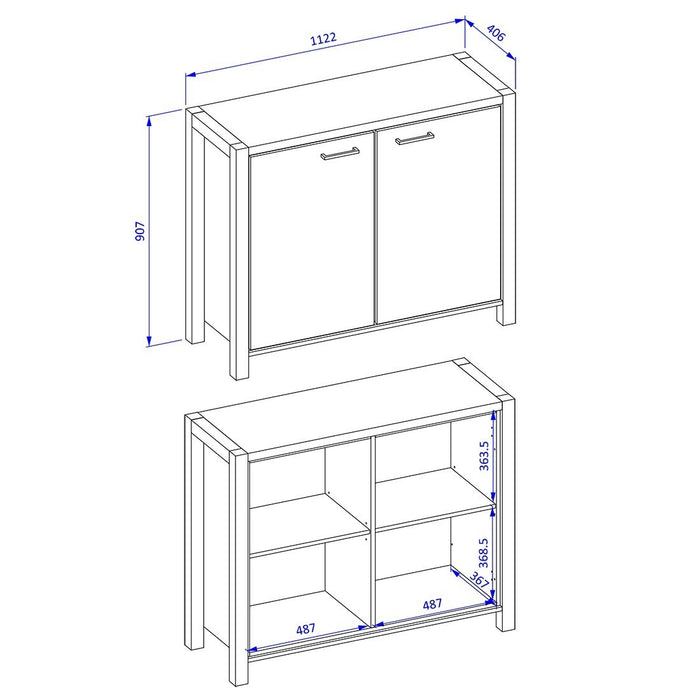 Credenza piccola modello 110cm collezione BOWIE con 2 ante colore quercia e nero.