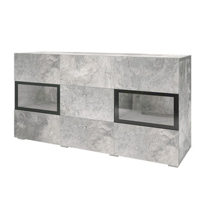 Buffet con 2 porte e 3 cassetti collezione RAMOS. Color grigio effetto cemento e nero.
