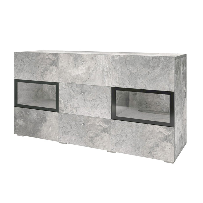 Buffet con 2 porte e 3 cassetti collezione RAMOS. Color grigio effetto cemento e nero.