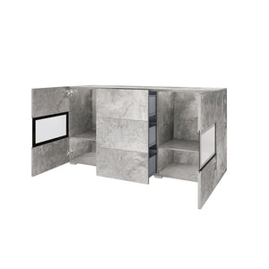 Buffet con 2 porte e 3 cassetti collezione RAMOS. Color grigio effetto cemento e nero.