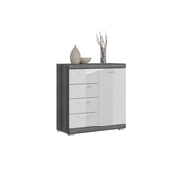 Buffet SCOTT – 4 cassetti e 1 porta – Grigio scuro e bianco – 80x85x37 cm