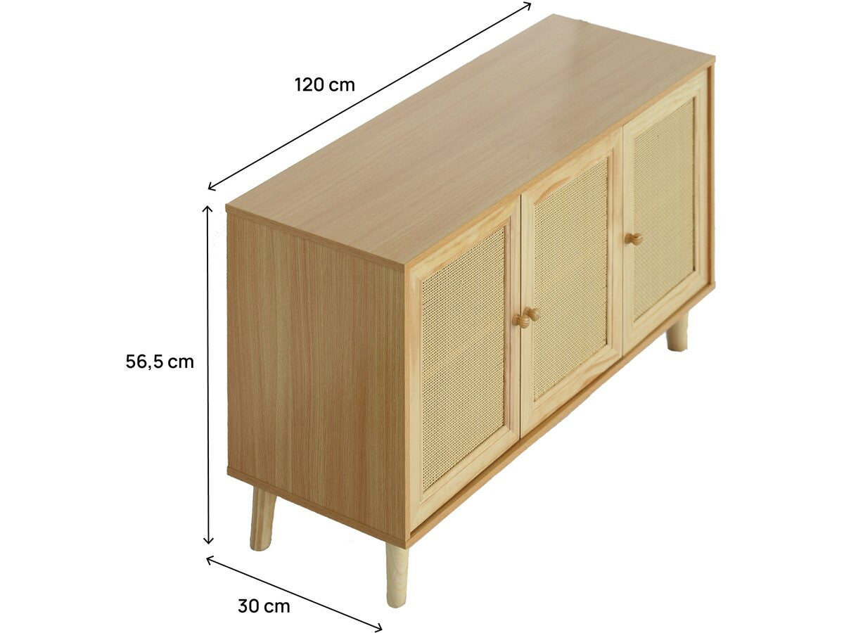 Credenza in stile canna "Neuille" - 120 x 40 x 71,5 cm - Beige
