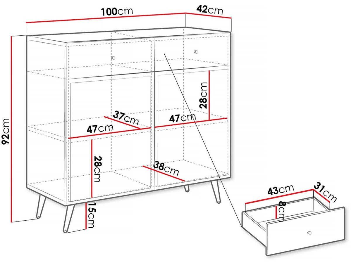 Credenza - "Temerra" - 100 x 42 x 92 cm - Nera