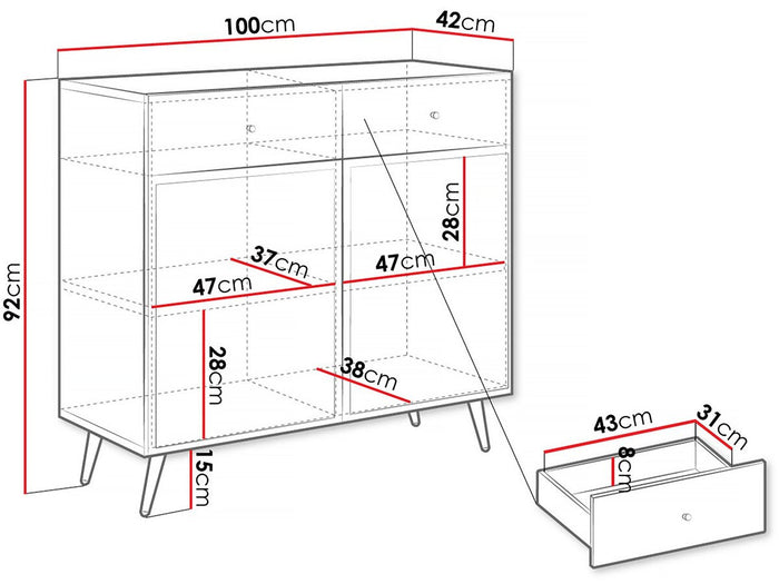 Credenza - "Temerra" - 100 x 42 x 92 cm - Nera