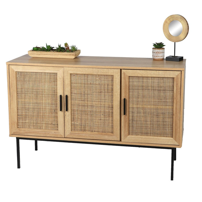 Buffet a tre ante in juta – Stile rustico, colore rovere chiaro, dimensioni 120x39x75 cm – Collezione SAVORY