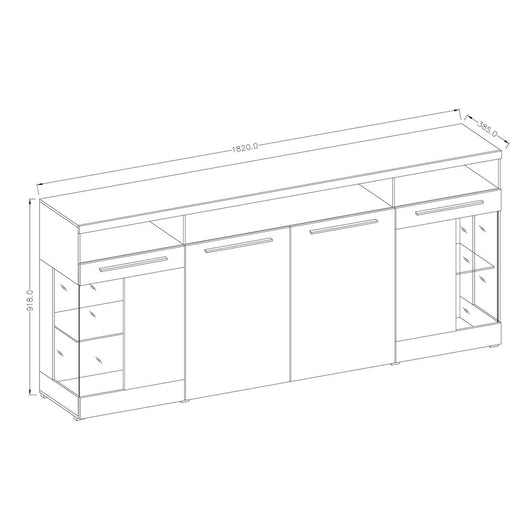 Buffet XL 180cm con 4 porte colore bianco lucido collezione BOMBAY