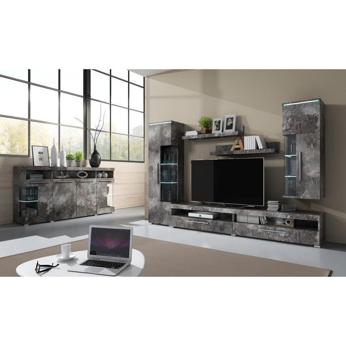 Buffet XL 180cm con 4 porte colore grigio effetto ardesia collezione BOMBAY