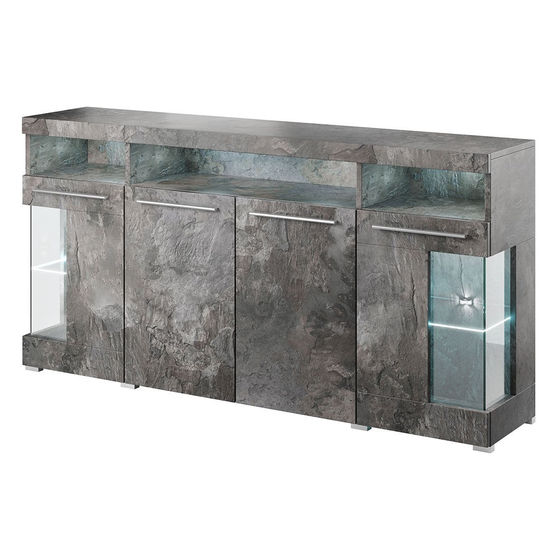 Buffet XL 180cm con 4 porte colore grigio effetto ardesia collezione BOMBAY