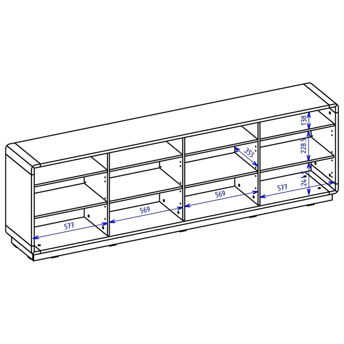 Buffet XL 240cm collezione VILLA. Colore rovere e nero. 4 porte e 4 nicchie illuminate.