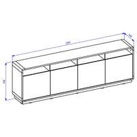 Buffet XL 240cm collezione VILLA. Colore rovere e nero. 4 porte e 4 nicchie illuminate.