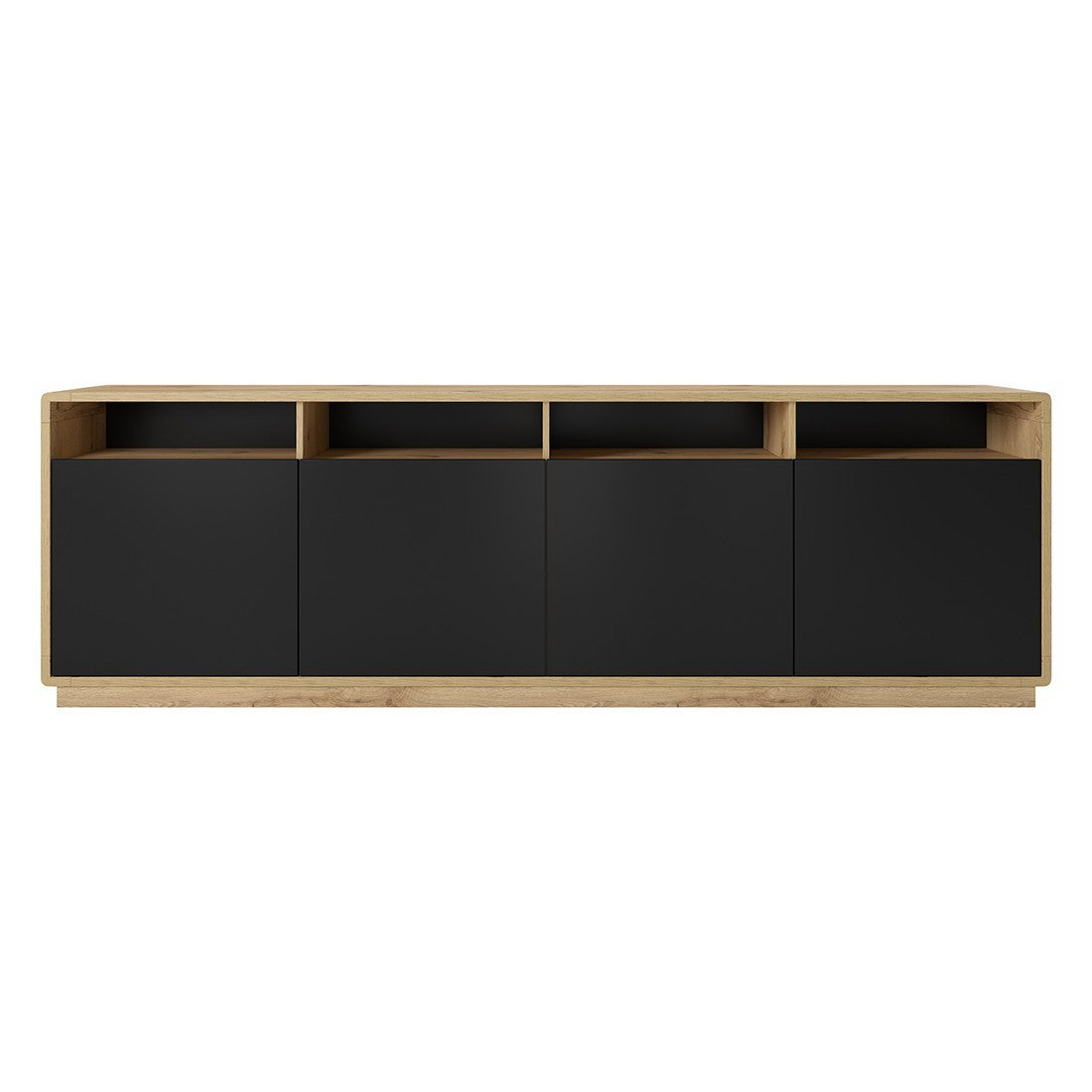 Buffet XL 240cm collezione VILLA. Colore quercia e nero. 4 porte e 4 nicchie.
