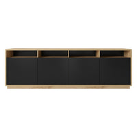 Buffet XL 240cm collezione VILLA. Colore quercia e nero. 4 porte e 4 nicchie.