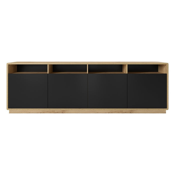 Buffet XL 240cm collezione VILLA. Colore quercia e nero. 4 porte e 4 nicchie.