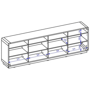 Buffet XL 240cm collezione VILLA. Colore quercia e nero. 4 porte e 4 nicchie.