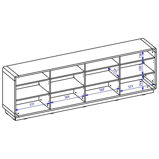 Buffet XL 240cm collezione VILLA. Colore quercia e nero. 4 porte e 4 nicchie.