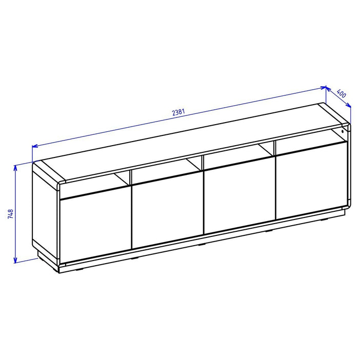 Buffet XL 240cm collezione VILLA. Colore quercia e nero. 4 porte e 4 nicchie.
