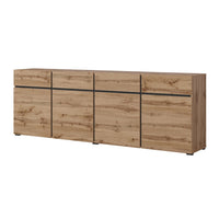 Buffet XL colori quercia e nero 225cm collezione HAVANA. Credenza design con 4 porte e 4 cassetti.