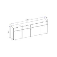 Buffet XL colori quercia e nero 225cm collezione HAVANA. Credenza design con 4 porte e 4 cassetti.