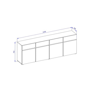 Buffet XL colori quercia e nero 225cm collezione HAVANA. Credenza design con 4 porte e 4 cassetti.