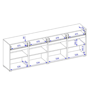 Buffet XL colori quercia e nero 225cm collezione HAVANA. Credenza design con 4 porte e 4 cassetti.