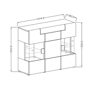 Buffet XL150cm collezione OHIO. Illuminazione LED integrata. Colori bianco e rovere.