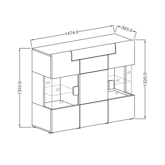 Buffet XL150cm collezione OHIO. Illuminazione LED integrata. Colori bianco e rovere.