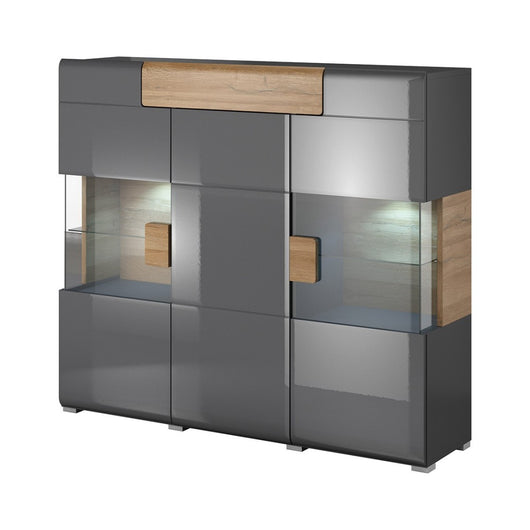 Buffet XL150cm collezione OHIO. Illuminazione LED integrata. Colori grigio antracite e rovere.