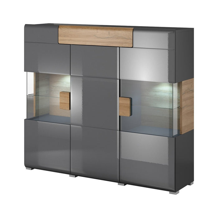 Buffet XL150cm collezione OHIO. Illuminazione LED integrata. Colori grigio antracite e rovere.