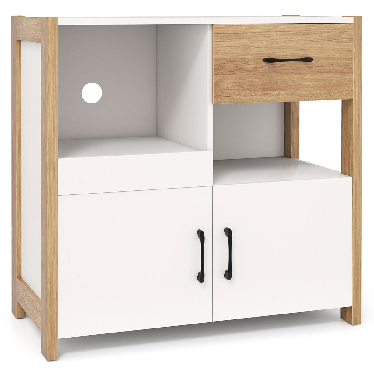 Credenza moderna stile rustico con cassetto ripiano estraibile e 2 ante-Buffet per sala da pranzo e soggiorno da cucina Bianco