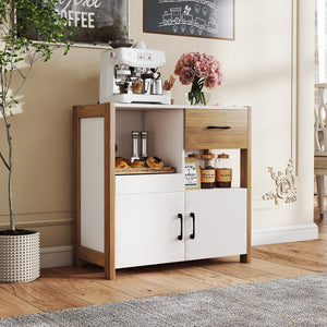 Credenza moderna stile rustico con cassetto ripiano estraibile e 2 ante-Buffet per sala da pranzo e soggiorno da cucina Bianco