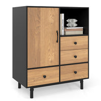 Mobile contenitore moderno met¨¤ secolo con 4 cassetti e scomparto aperto-Buffet sideboard in metallo robuste per soggiorno Naturale