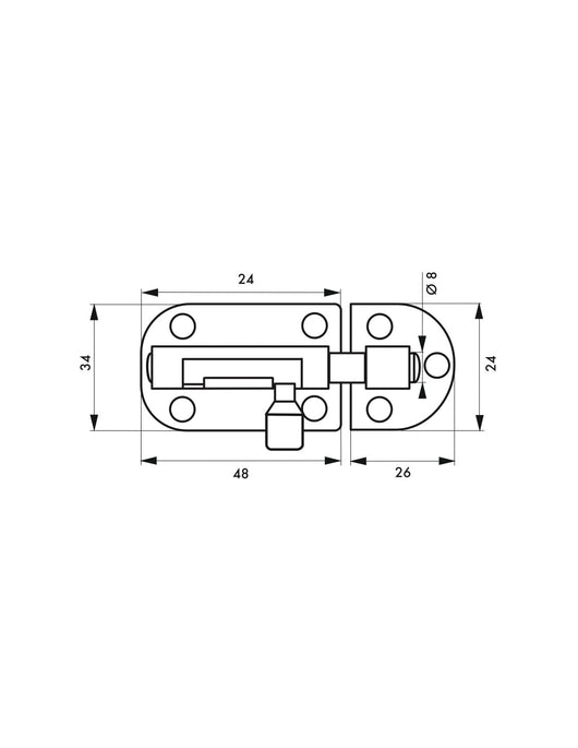 Chiusura a chiavistello per porta,  acciaio,  Ø 8mm, 34x73mm, nichel satinato - THIRARD