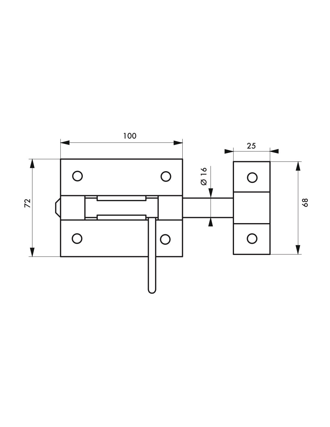 Chiusura a chiavistello per porta,   Ø 16mm, acciaio - THIRARD