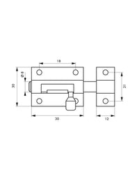 Chiusura a chiavistello per porta,  ottone bianco lucido, scrocco Ø 8mm, 30x30mm - THIRARD