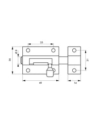 Chiusura a chiavistello per porta,  ottone bianco lucido, scrocco Ø 8mm, 40x30mm - THIRARD