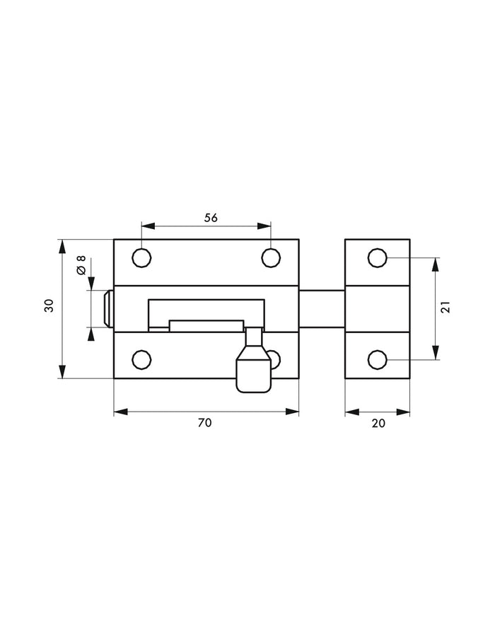 Chiusura a chiavistello per porta,  ottone bianco lucido, scrocco Ø 8mm, 70x30mm - THIRARD
