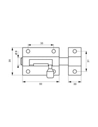 Chiusura a chiavistello per porta,  ottone, scrocco Ø 8mm, 50x30mm - THIRARD