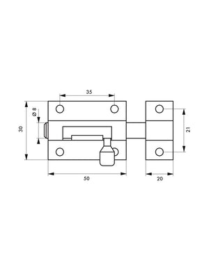 Chiusura a chiavistello per porta,  ottone, scrocco Ø 8mm, 50x30mm - THIRARD