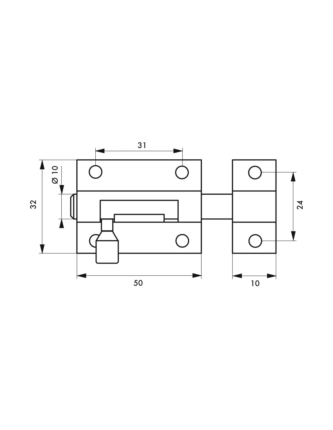 Chiusura a chiavistello per mobili, 50mm, nichel satinato, chiusura a chiavistello rotondo - Serrurerie de Picardie